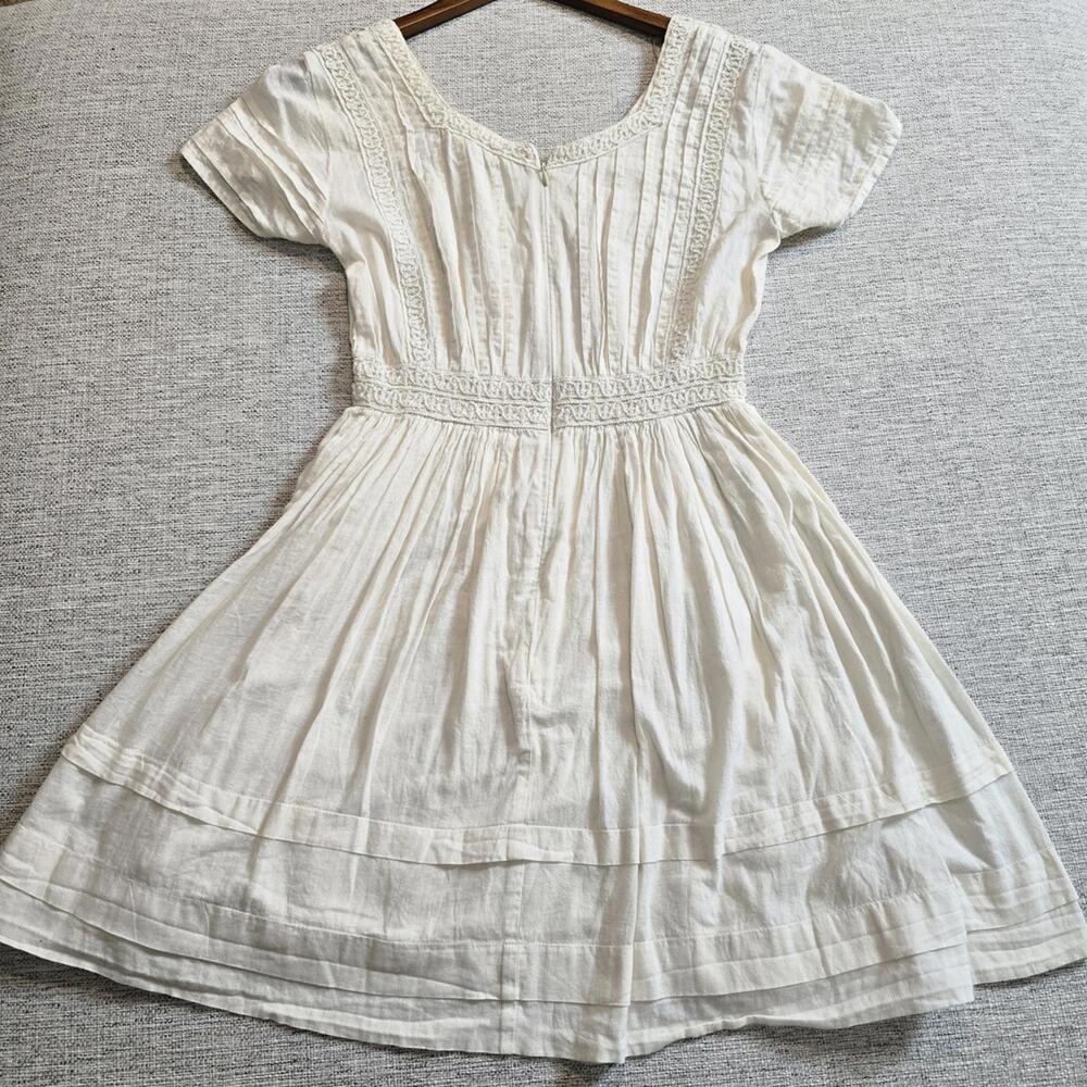 Urban Outfitters Cream Boho Cottagecore Dress | Embroidered Pintuck dress Size 0 - Picture 6 of 9
